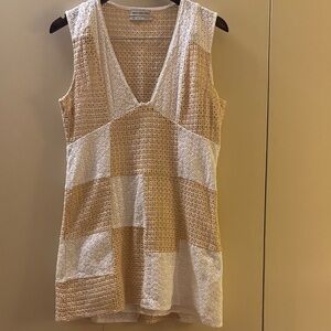 Urban Outfitters Kay Patchwork Eyelet Shift Dress Tan and White Medium